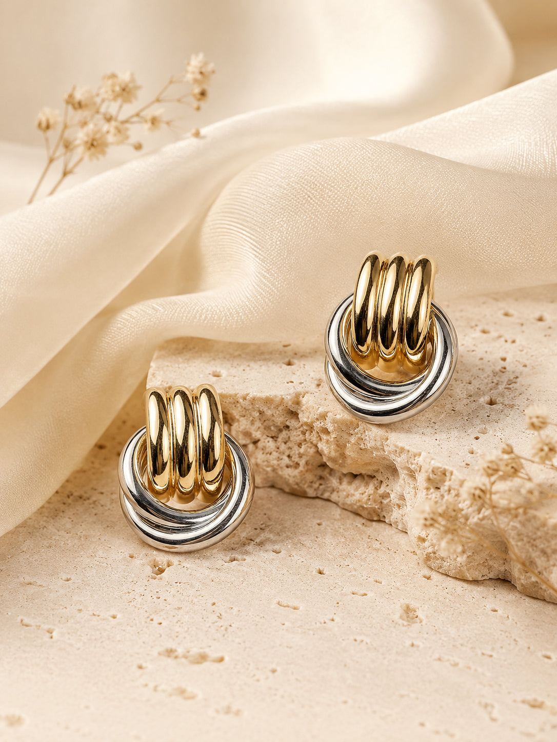 Aanura Dual-Tone Knot Statement Earrings