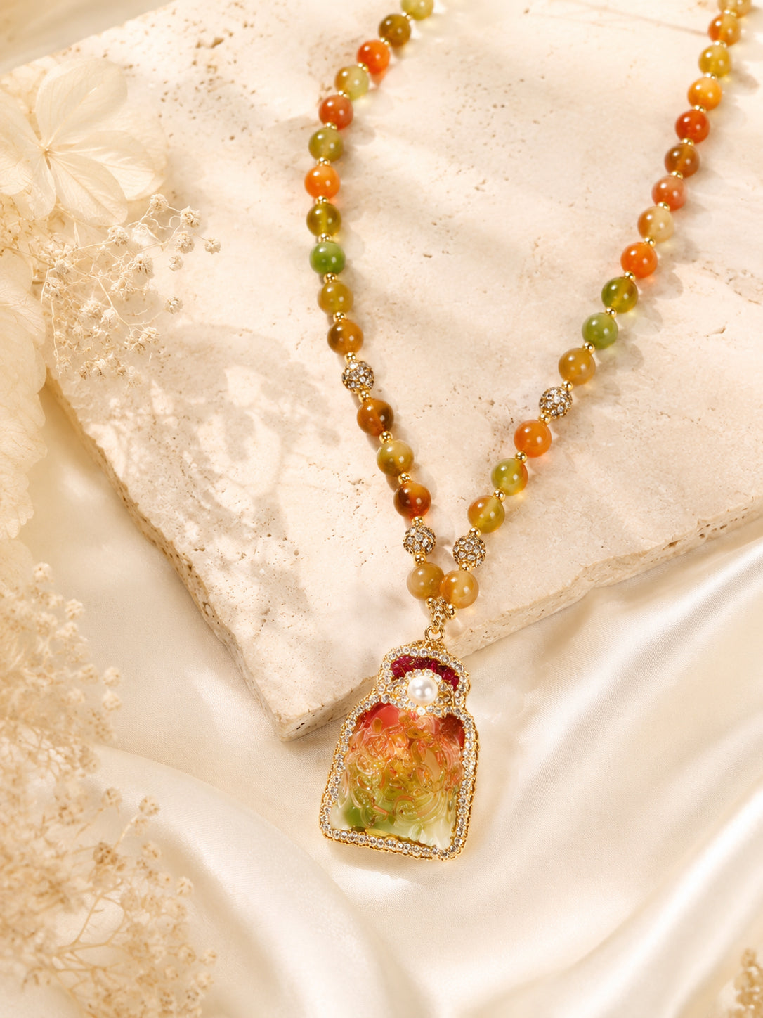 Aanura Gold Beaded Pendant Necklace