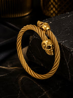 18K Gold-Plated Skull Cuff Waterproof Hypoallergenic Steel Bracelet