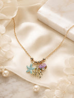 Aanura Ocean Charm Gold Necklace with Starfish, Shell & Coral