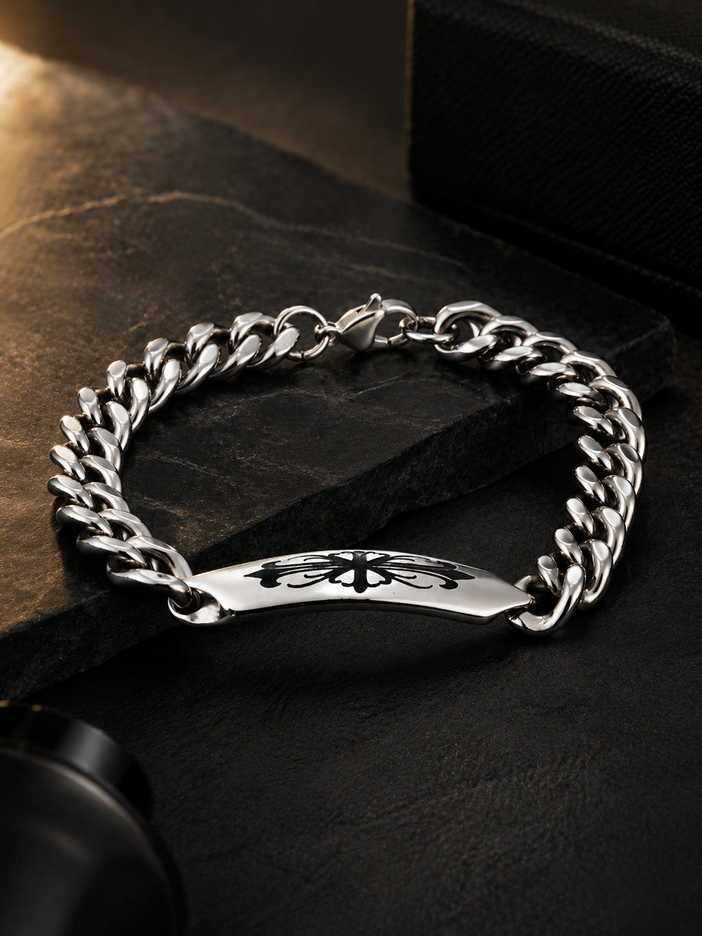 Aanura Silver Stainless Steel Chain Bracelet For Men