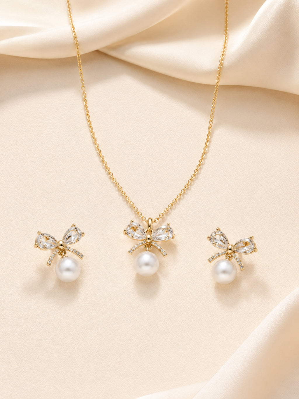 Aanura Pearl Bow Necklace & Earrings Set
