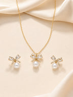Aanura Pearl Bow Necklace & Earrings Set