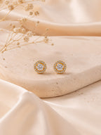 Tarnish-Resistant Halo Crystal Stud Earrings in 18K Gold Plating