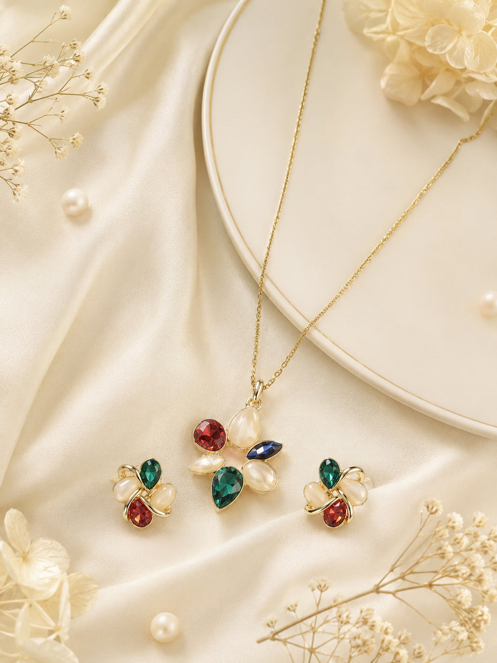 Aanura Multi-Color Floral Necklace & Earrings Set