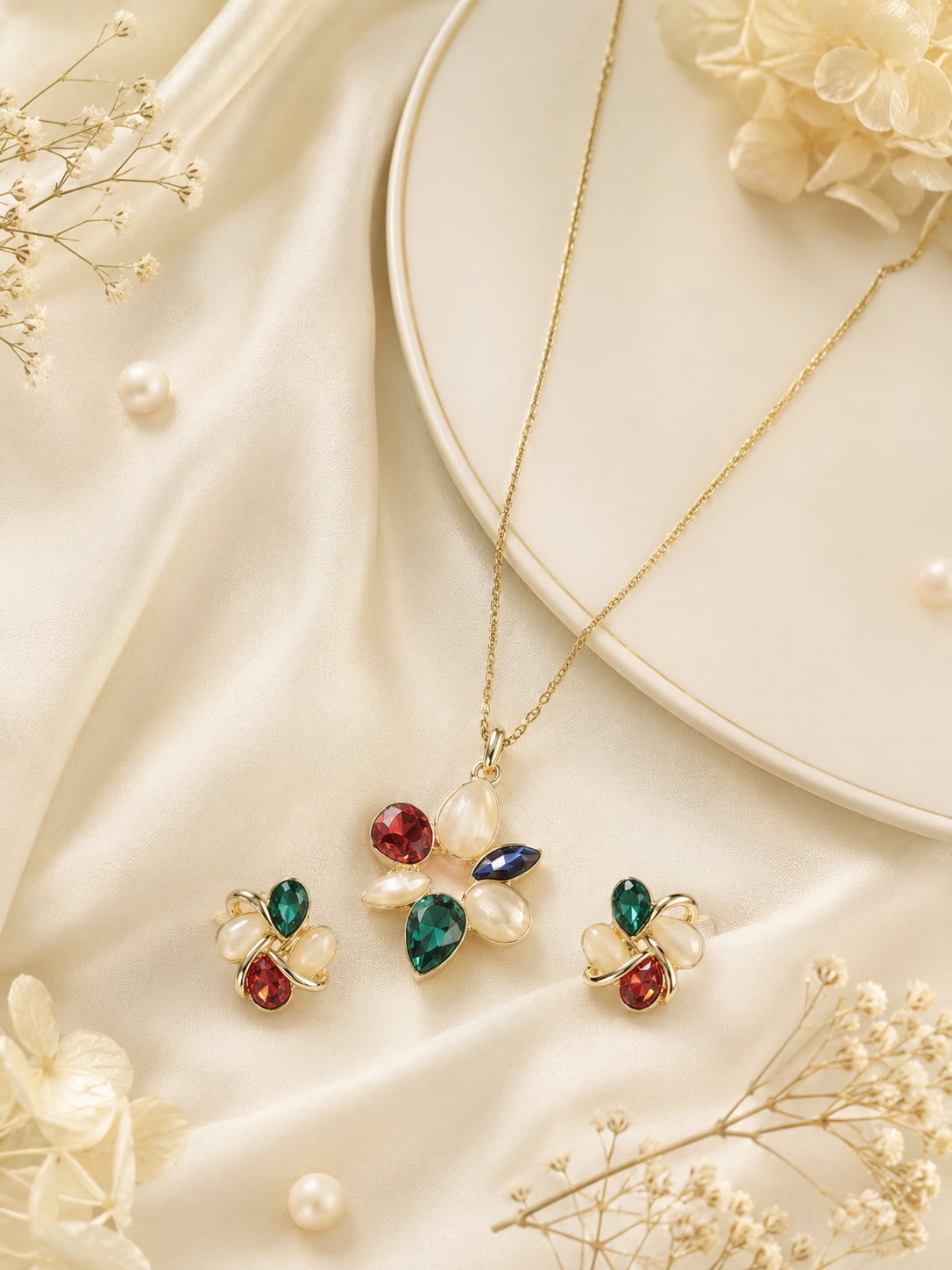 Aanura Multi-Color Floral Necklace & Earrings Set