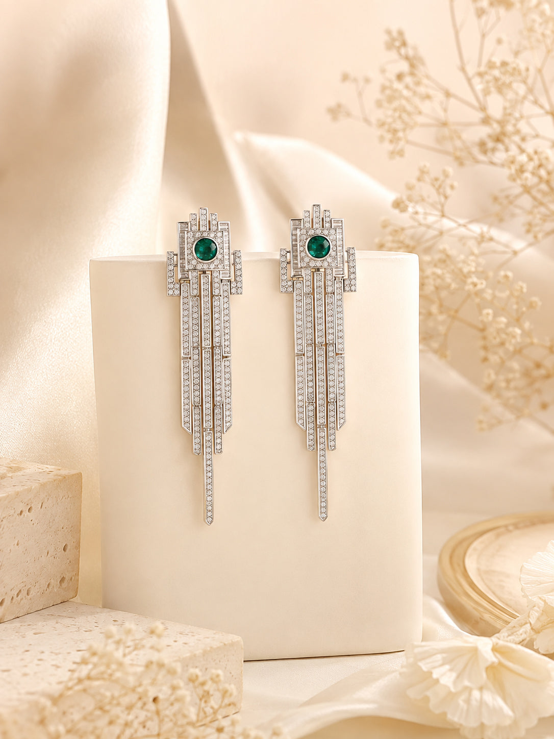 Aanura Emerald Crystal Art Deco Drop Earrings