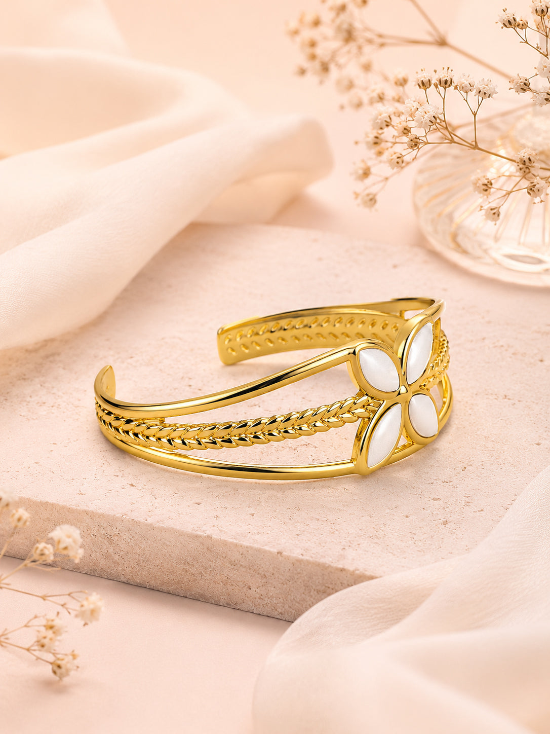 Aanura Gold Floral Open Cuff Bracelet