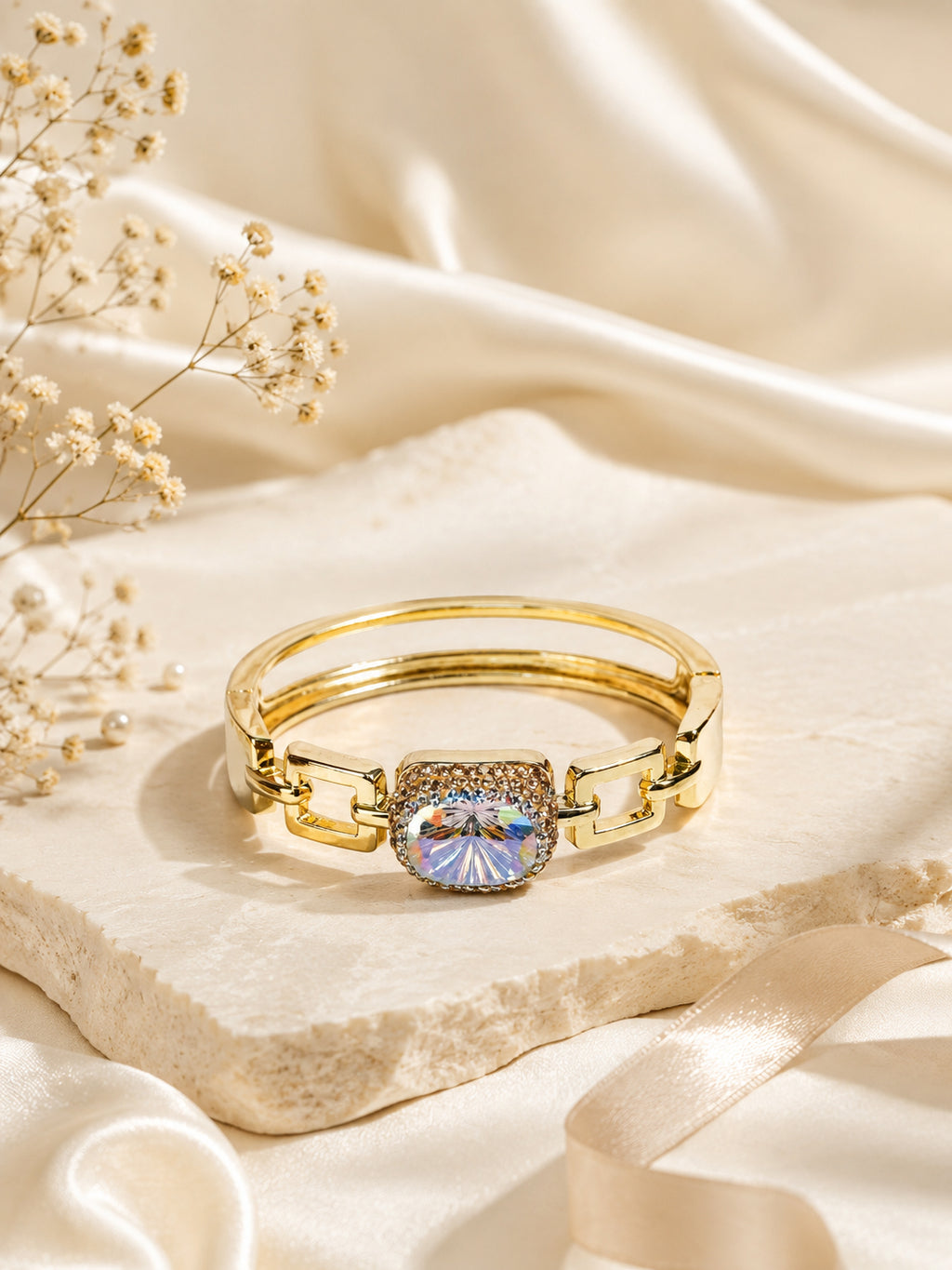 Aanura Gold Stainless Steel Crystal Bangle Bracelet