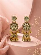 Aanura Green Enamel Antique Floral Earrings