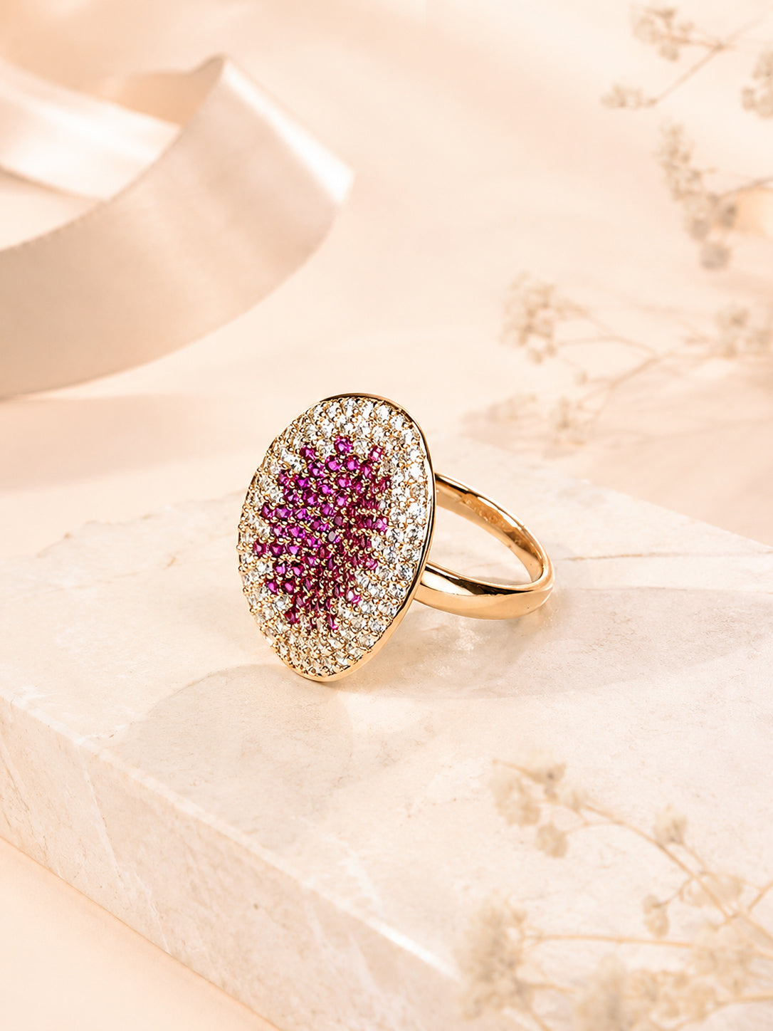 18K Gold Plated Oval Crystal Anti-Tarnish Waterproof Ring