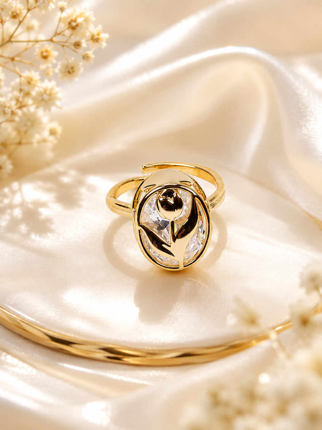 18K Gold Plated Tulip Crystal Anti-Tarnish Waterproof Ring