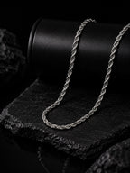 Silver Rhodium-Plated Rope Anti-Tarnish Waterproof Stainless Steel Chain Men