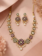 Aanura Purple Kundan Pendant Necklace & Earrings