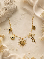 Aanura Gold Charm Necklace with Sun & Heart Pendants