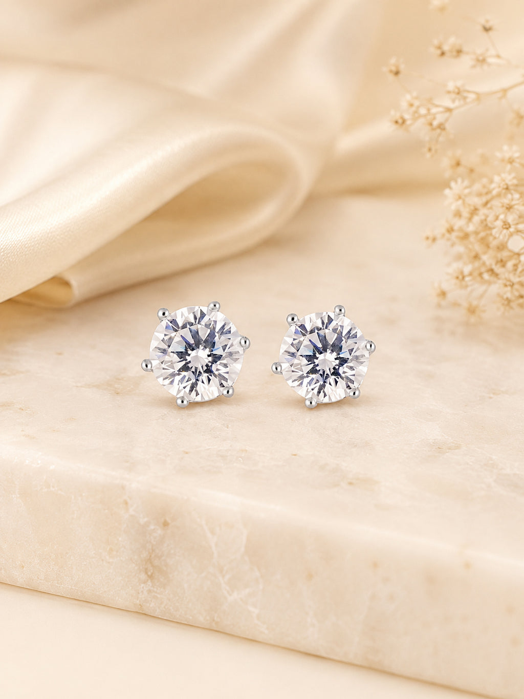Rhodium Plated Solitaire Crystal Stud Earrings
