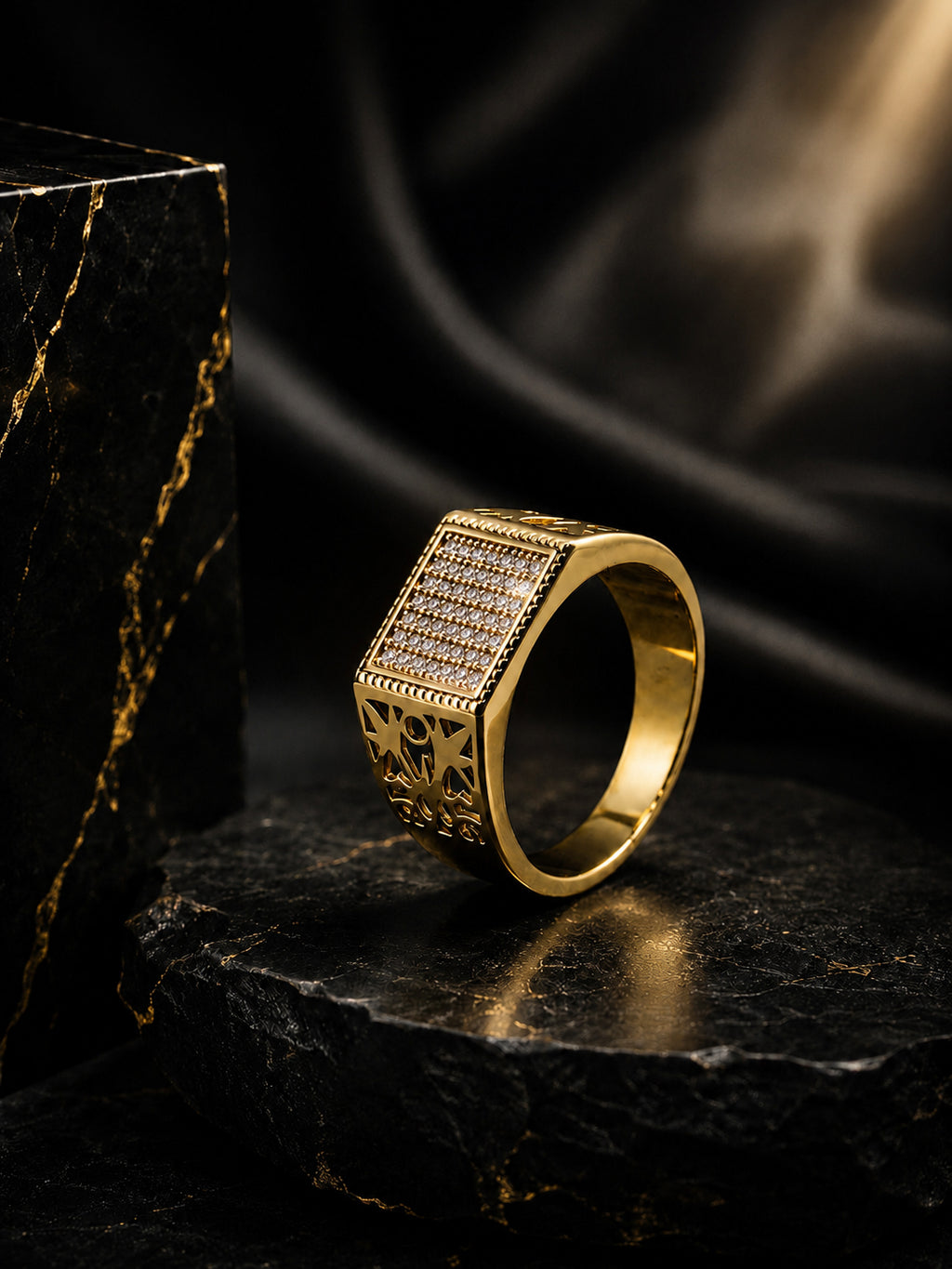 18K Gold Regal CZ Grid Anti-Tarnish Waterproof Ring