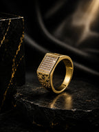 18K Gold Regal CZ Grid Anti-Tarnish Waterproof Ring