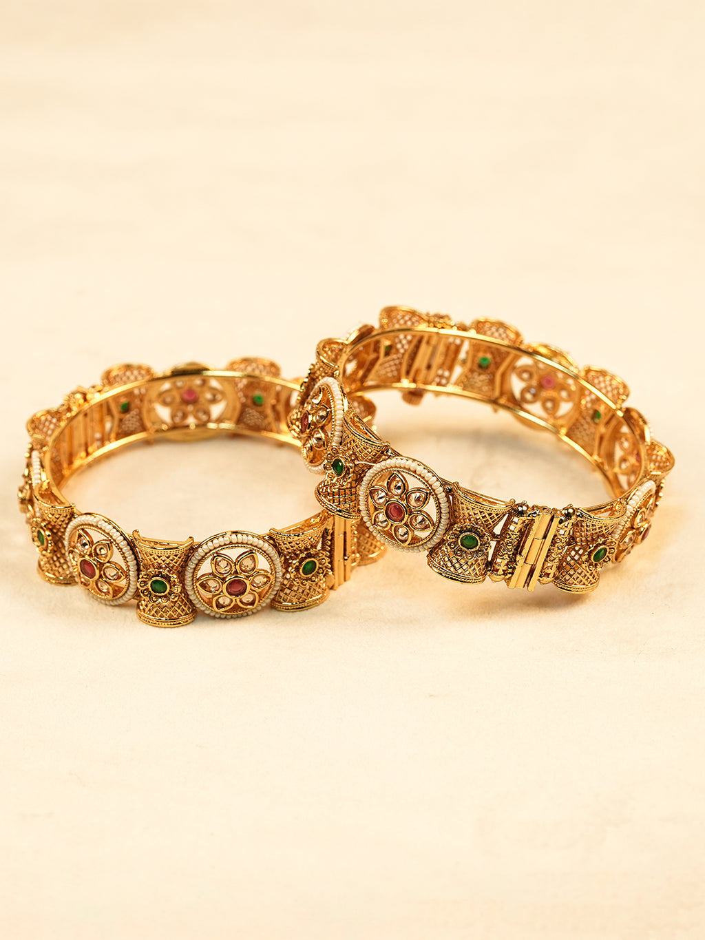 Aanura Gold Plated Heritage Stone Bangle Bracelet