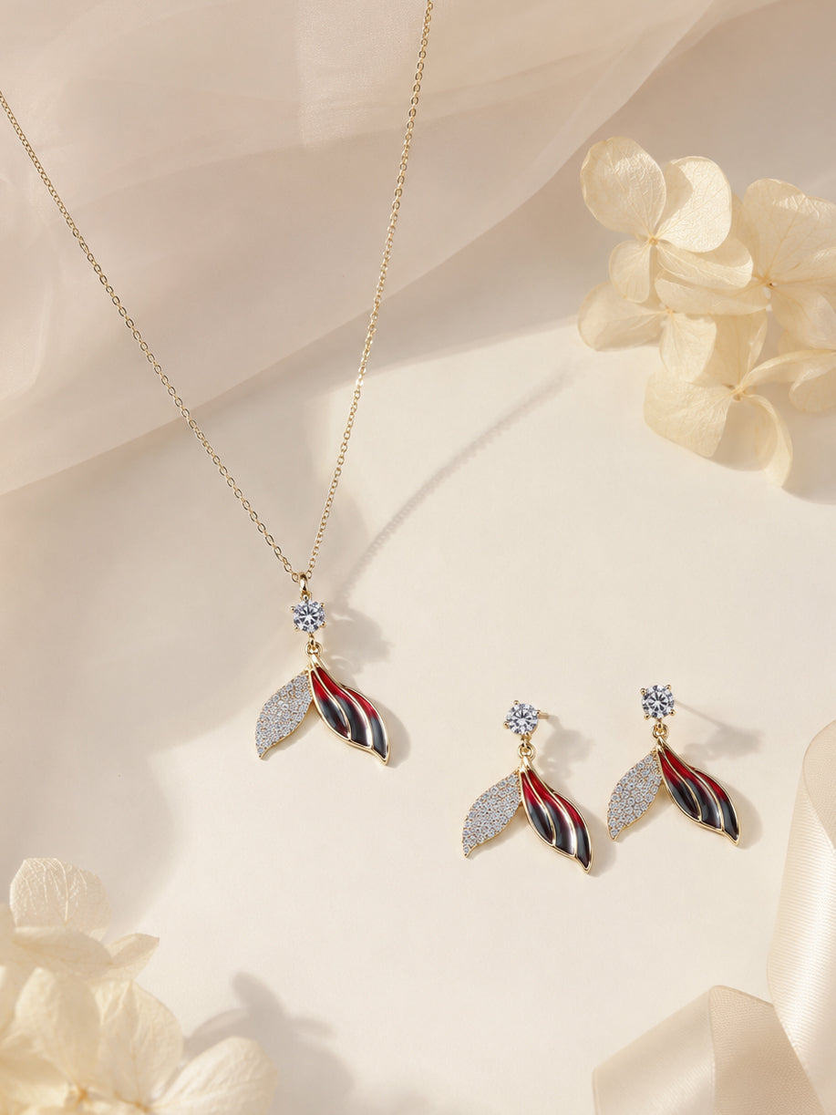 Aanura Dual-Tone Leaf Necklace & Earrings Set