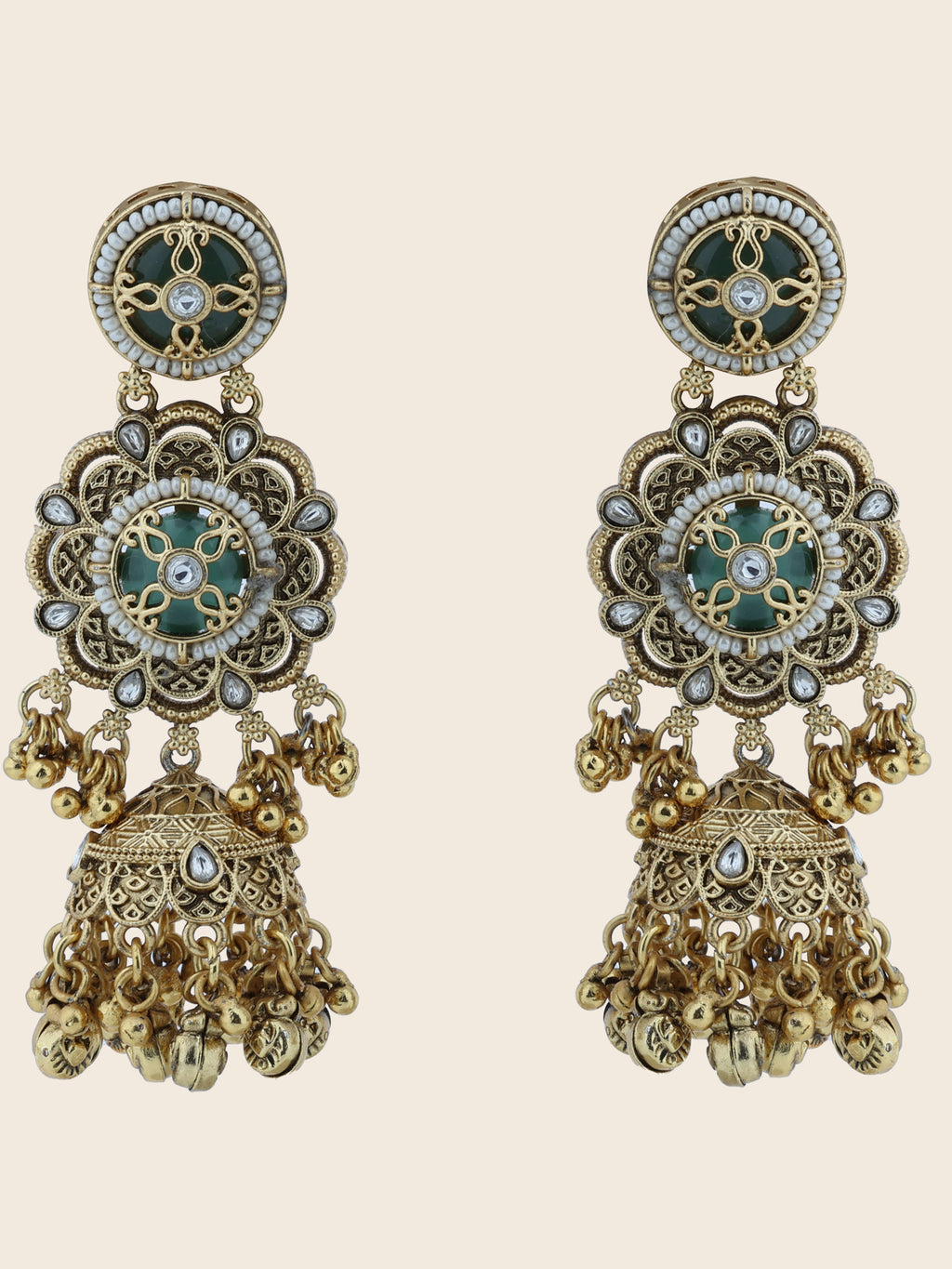Aanura Green Enamel Antique Floral Earrings