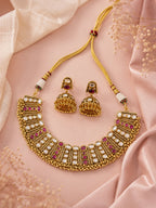 Aanura Antique Gold Ruby & White Stone Choker Set