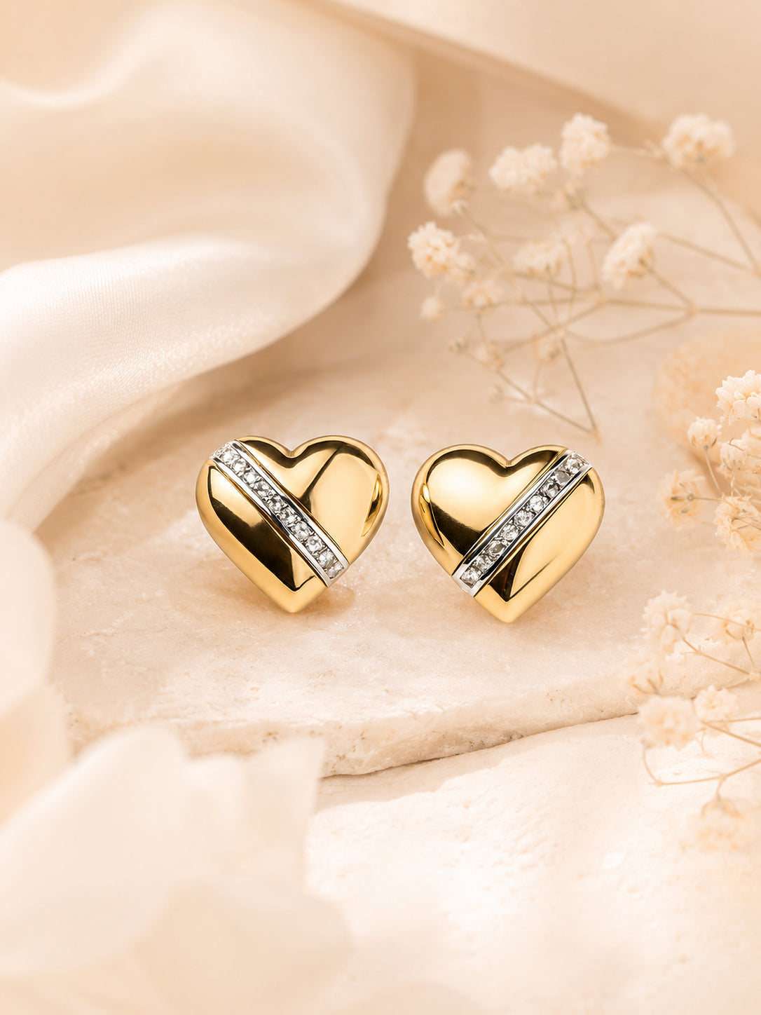 Aanura Golden Heart Crystal Stud Earrings