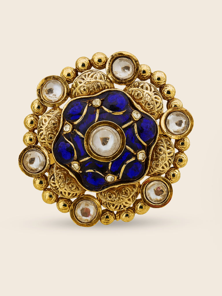Aanura Gold-Plated Round Ruby & Green Floral Ring