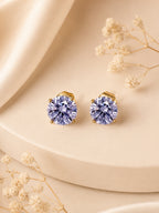18K Gold Plated Anti-Tarnish Purple Solitaire Stud Earrings