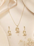 Aanura Golden Leaf Drop Necklace & Earrings Set