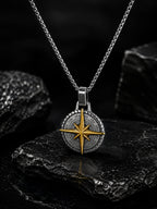 18K Gold & Rhodium-Plated Dual-Tone Compass Waterproof Stainless Steel Chain