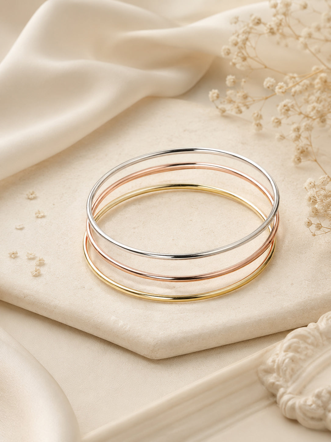 Aanura Trio Tone Minimal Slip-On Bracelet Set