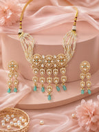 Aanura Green Drop Kundan Choker Necklace & Earrings