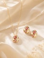 Aanura Peach Cluster Necklace & Earrings Set