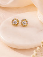 Halo Crystal Stud Earrings in 18K Gold Plating for Women
