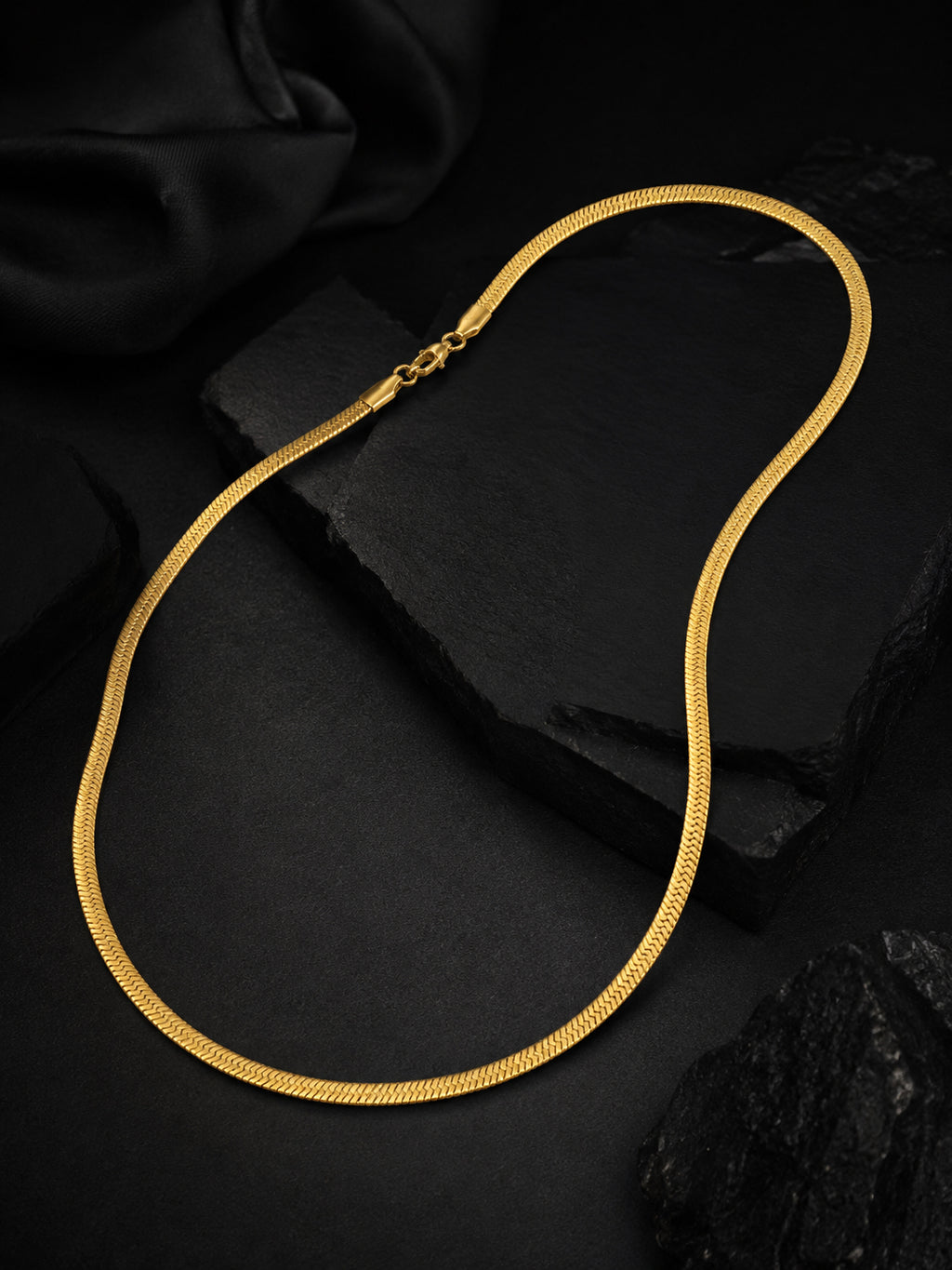 18K Gold Plated Herringbone Chain & Chevron Bracelet Set for Men
