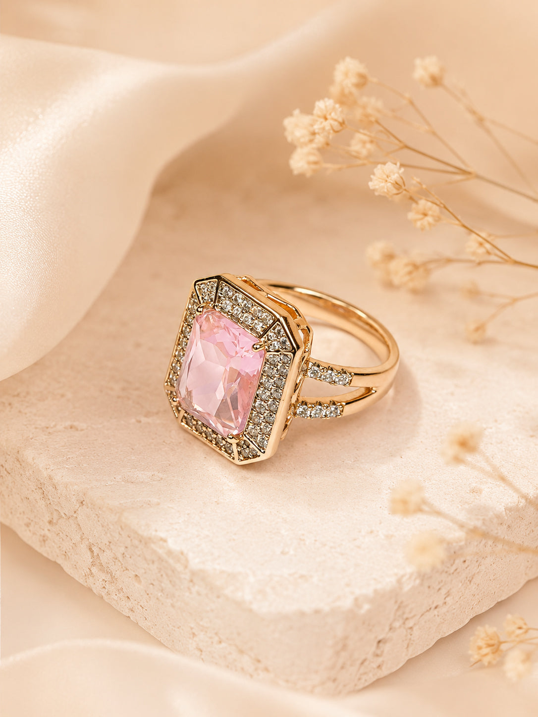 18K Gold Plated Pink Shield Anti-Tarnish Waterproof Ring