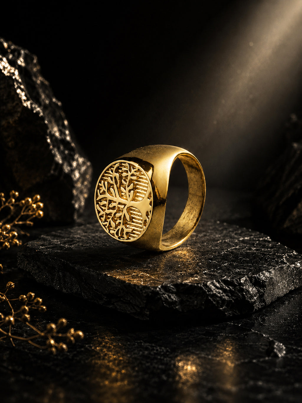 18K Gold Tree Anti-Tarnish Waterproof Ring For Men