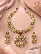 Aanura Bridal Kundan Pearl Choker Necklace with Earrings