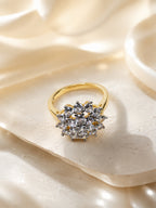 18K Gold-Plated Floral Diamond Cluster Ring – Anti-Tarnish, Waterproof