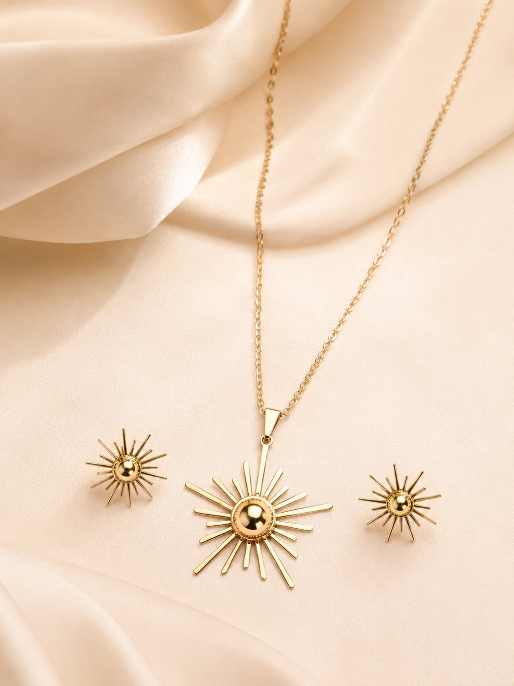 Aanura Golden Sunburst Necklace & Earrings Set