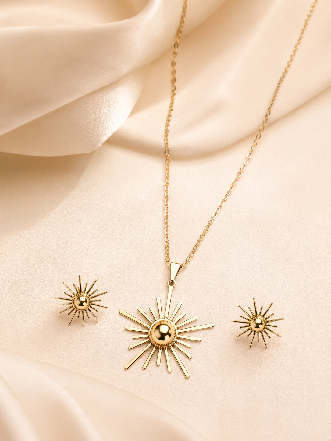 Aanura Golden Sunburst Necklace & Earrings Set