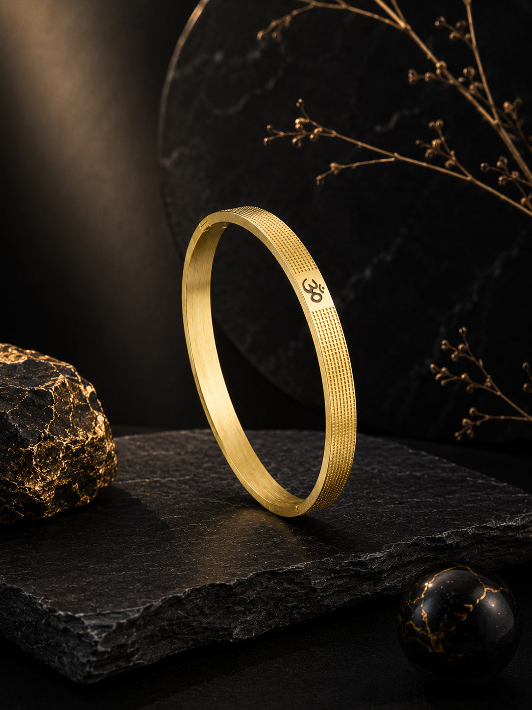 18K Gold Om Textured Anti-Tarnish Waterproof Kada