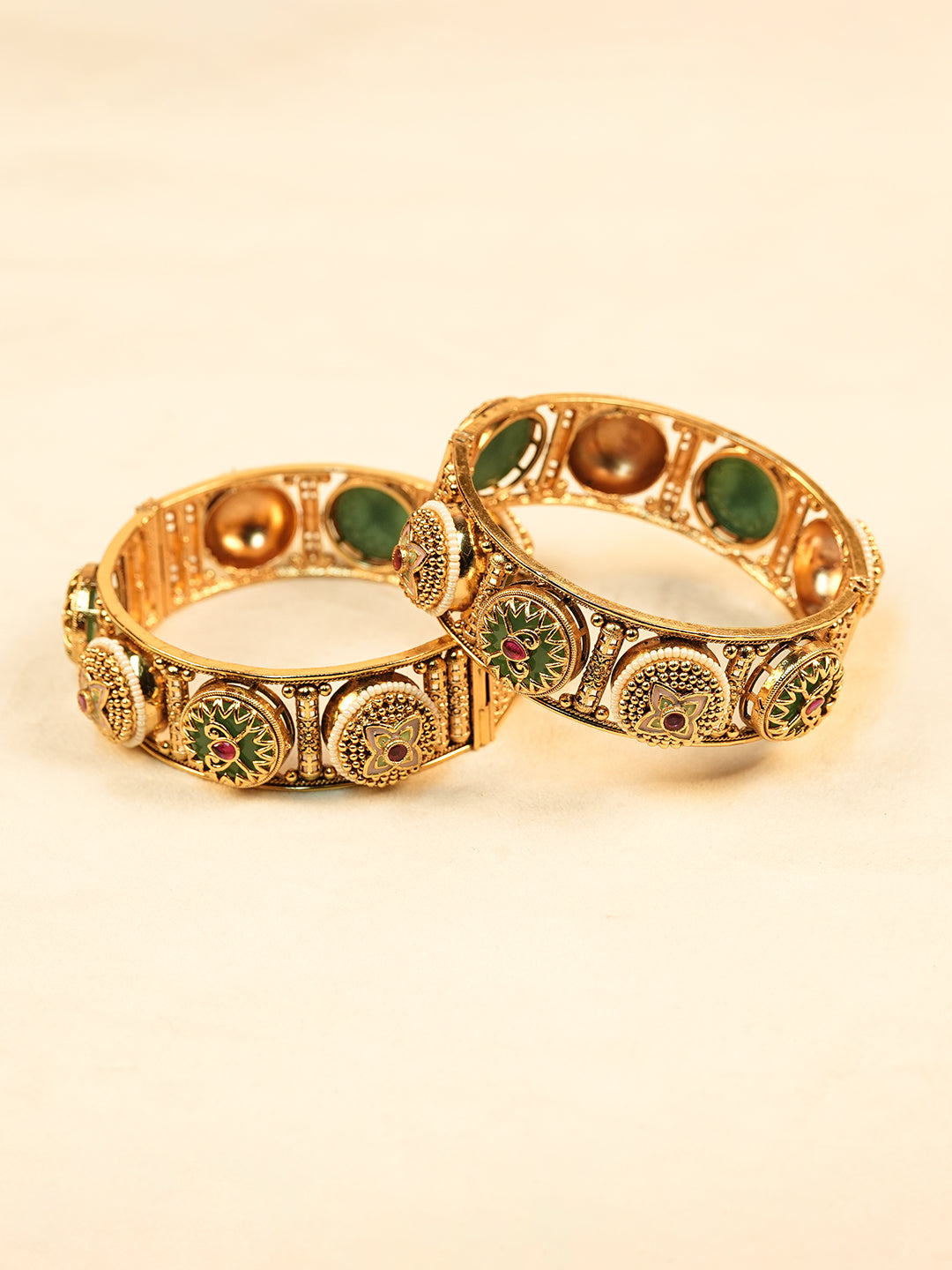 Aanura Gold Plated Antique Motif Stone Bangle