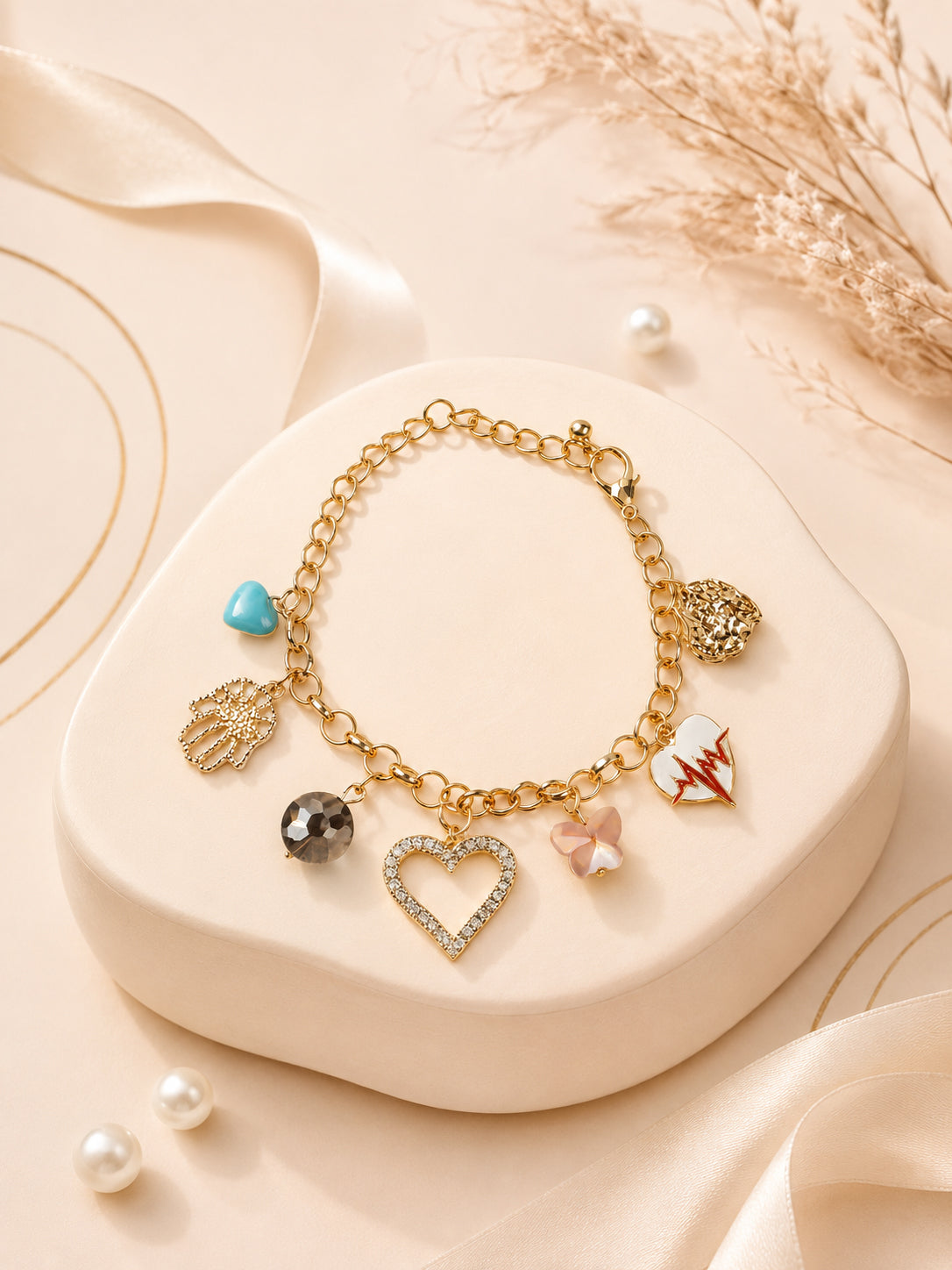 Aanura Multicharm Gold Bracelet with Motifs
