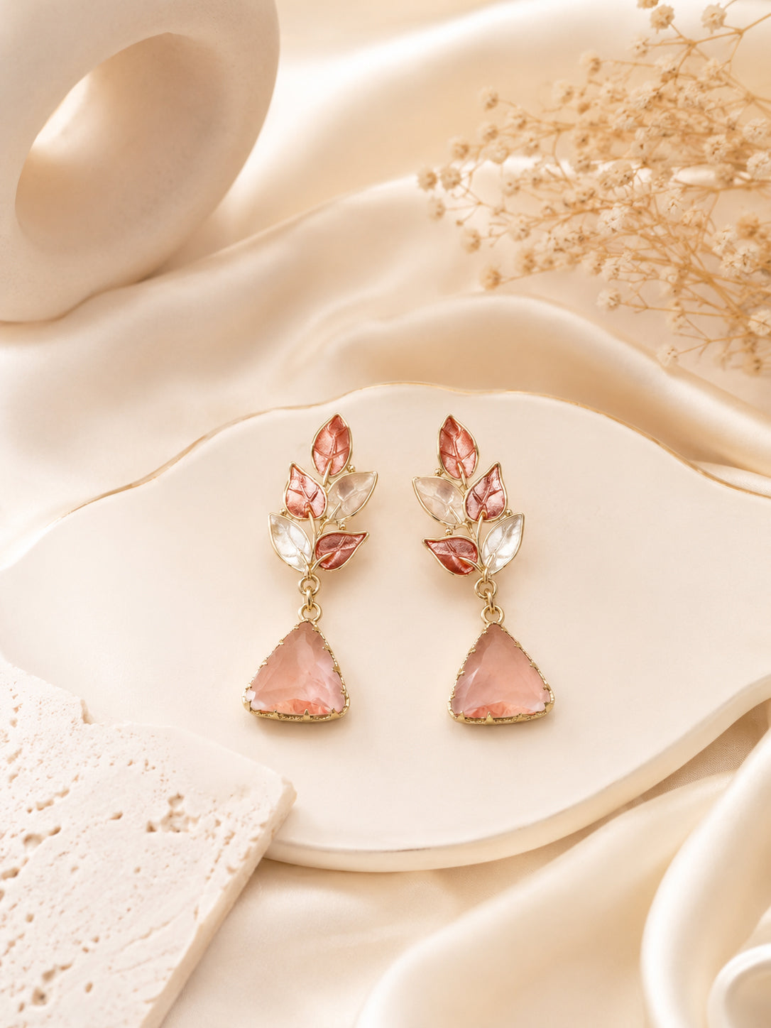 Aanura Pink Leaf Drop Earrings