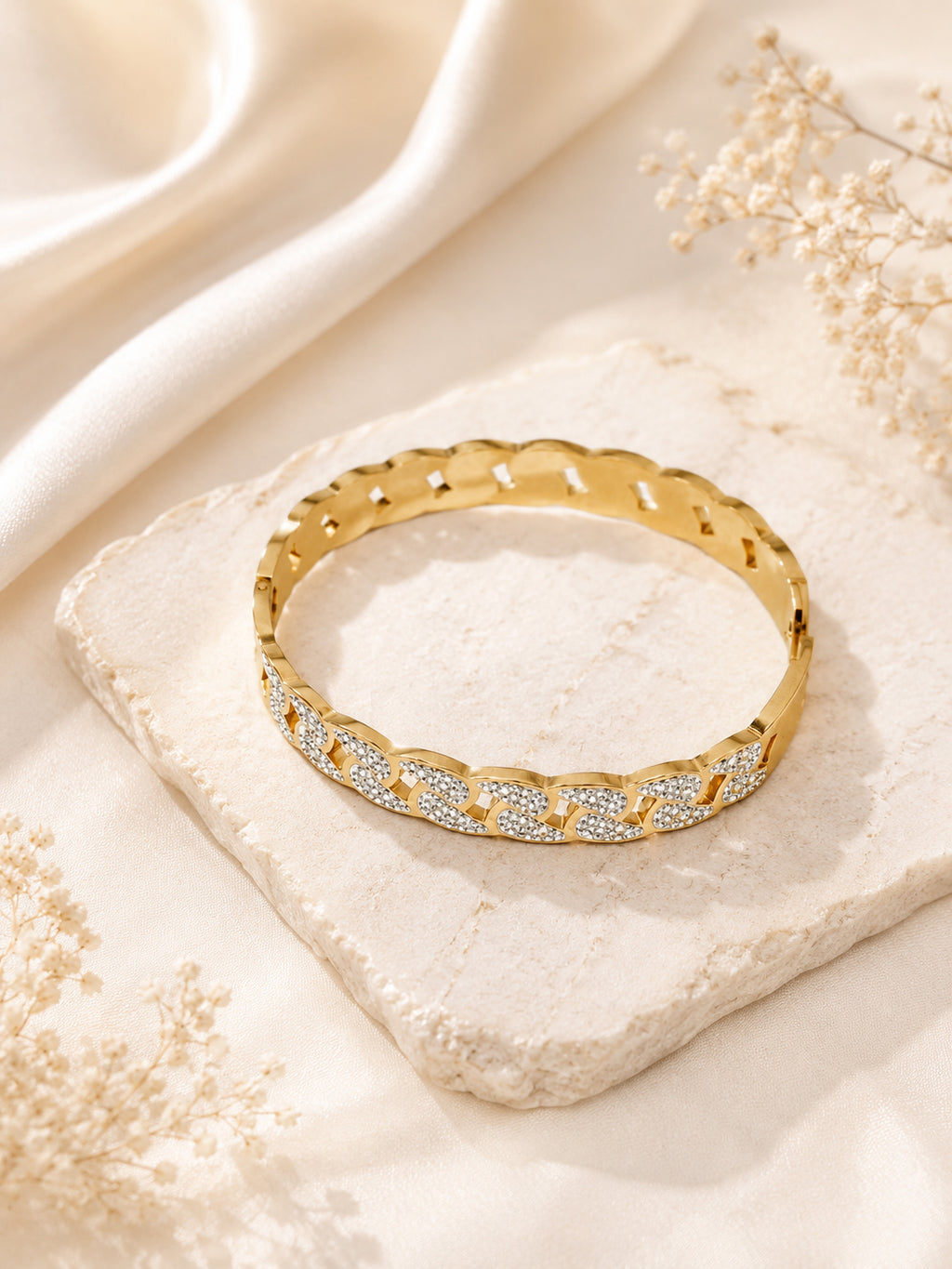 Aanura Crystal Link Gold Plated Bangle Bracelet