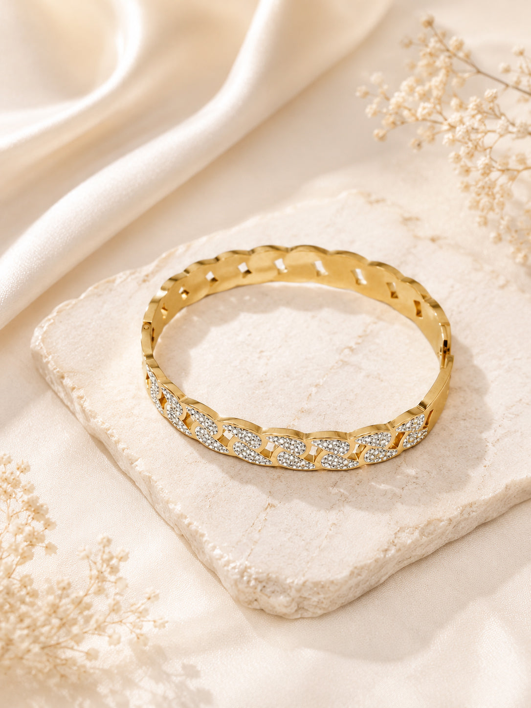 Aanura Crystal Link Gold Plated Bangle Bracelet