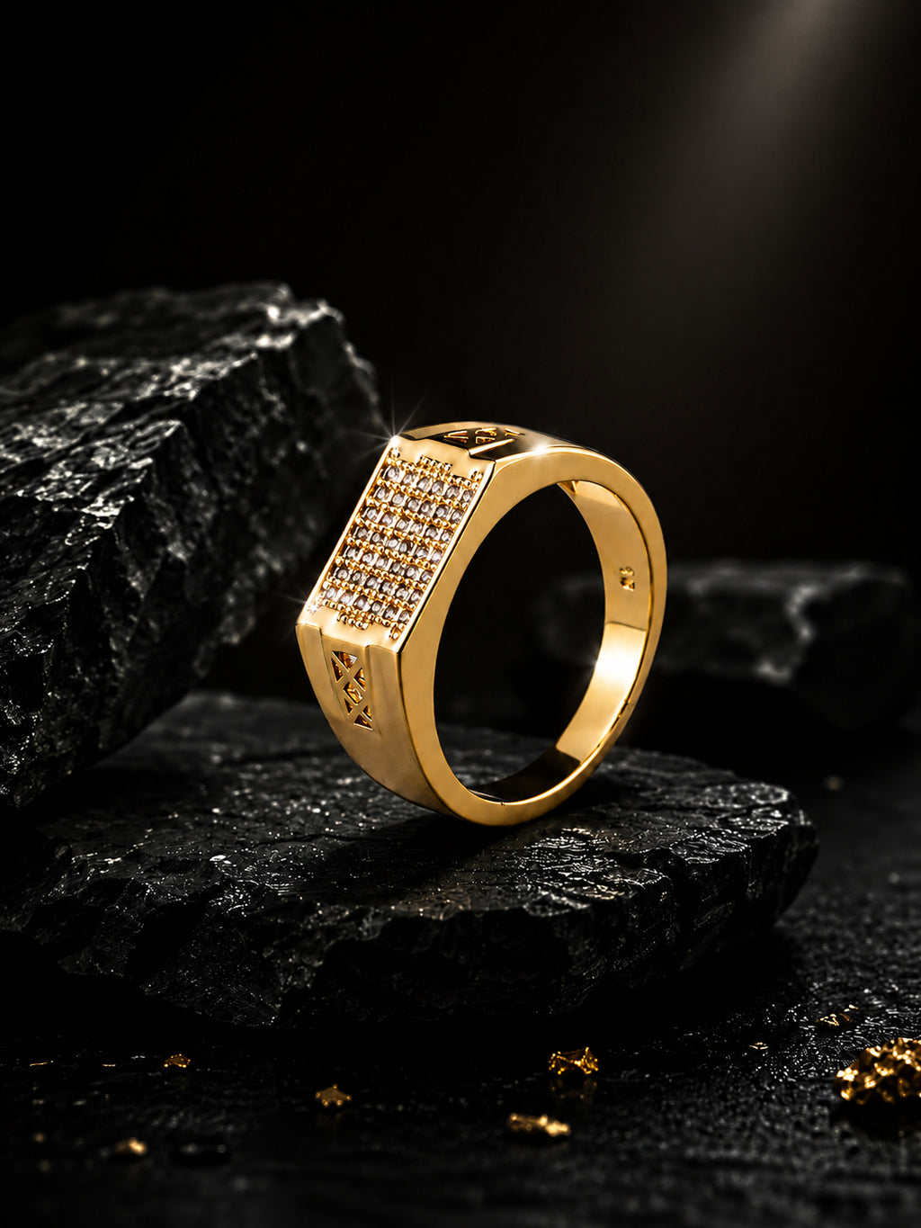 18K Gold CZ Grid Anti-Tarnish Waterproof Ring