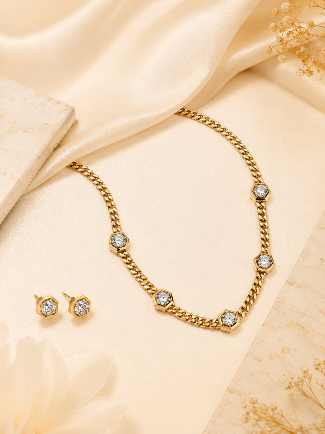 Aanura Hexagon Diamond Chain Necklace Set